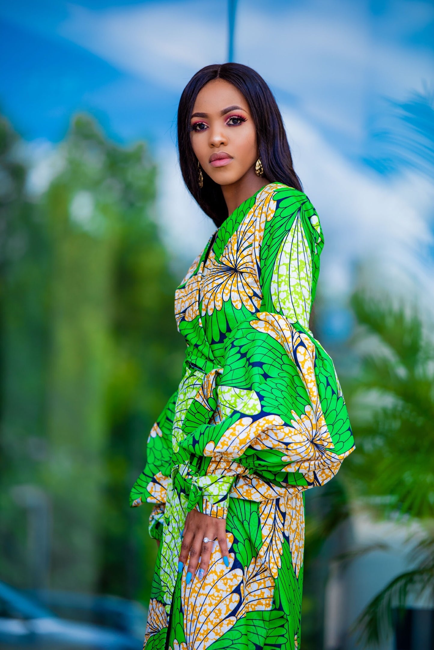 BALOON SLEEVE WRAP DRESS