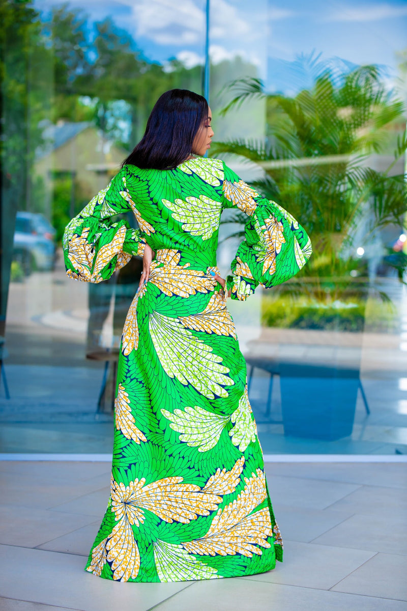 BALOON SLEEVE WRAP DRESS