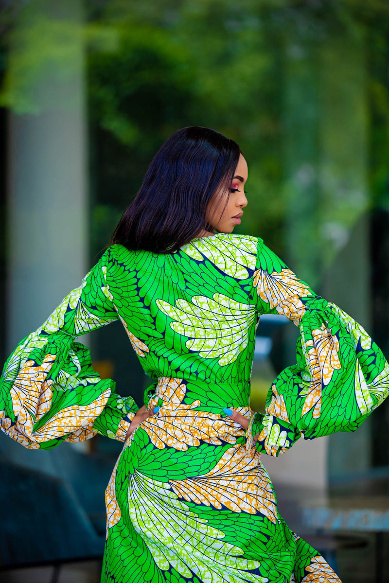 BALOON SLEEVE WRAP DRESS